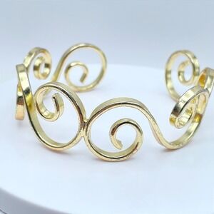 Lot Of 2 Vintage Gold-Tone Metal Swirl Spiral Cuff Open Cuff Bangles Bracelet